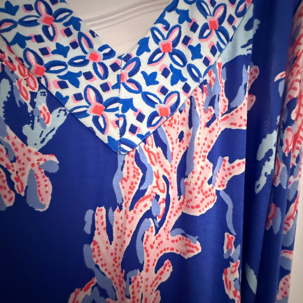 Lilly Pulitzer Blue Maxi Dress with Pink Coral Print - Picture 2 of 3